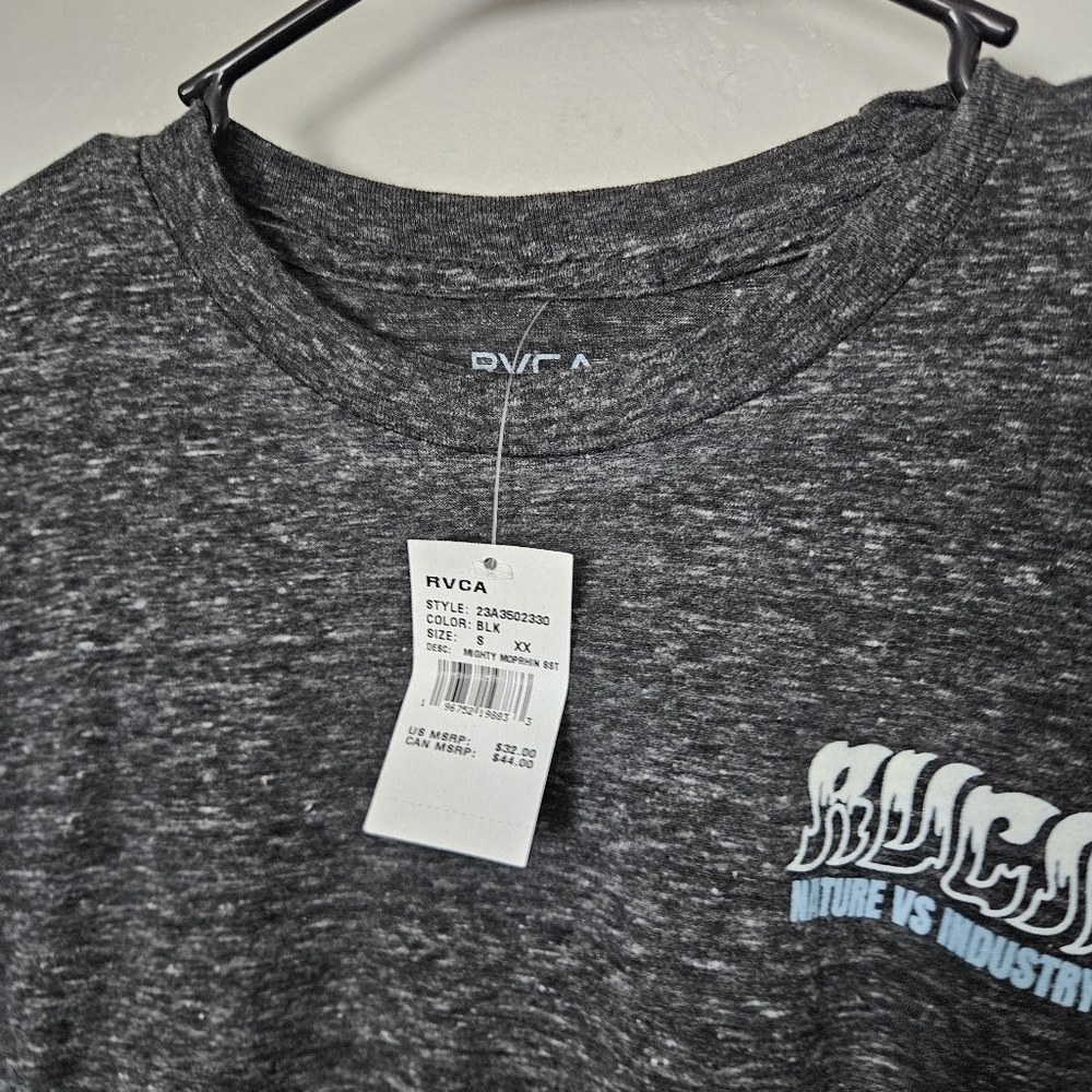 RVCA NWT Men's Small Dark Grey Charcoal Graphic T-Shirt Nature vs Industry Tee - Picture 4 of 5